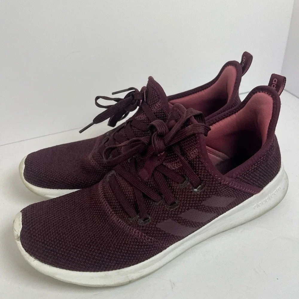 Adidas Sneakers Womens Size 9.5 Maroon Athletic Running Cloudfoam Comfortable Li